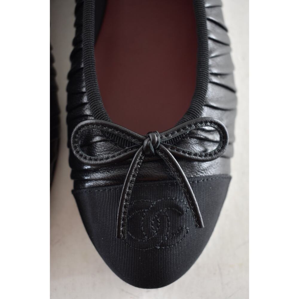 Chanel 26A Black Pleated Lambskin Leather CC Logo Bow Ballet Ballerina Flat 41.5 - Picture 9 of 16